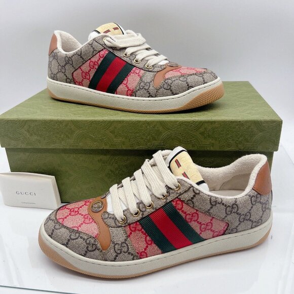 Gucci Screener GG Logo Women’s Sneakers Tan Pink Monogram Lace Up EU 39 US 9 - Picture 3 of 13